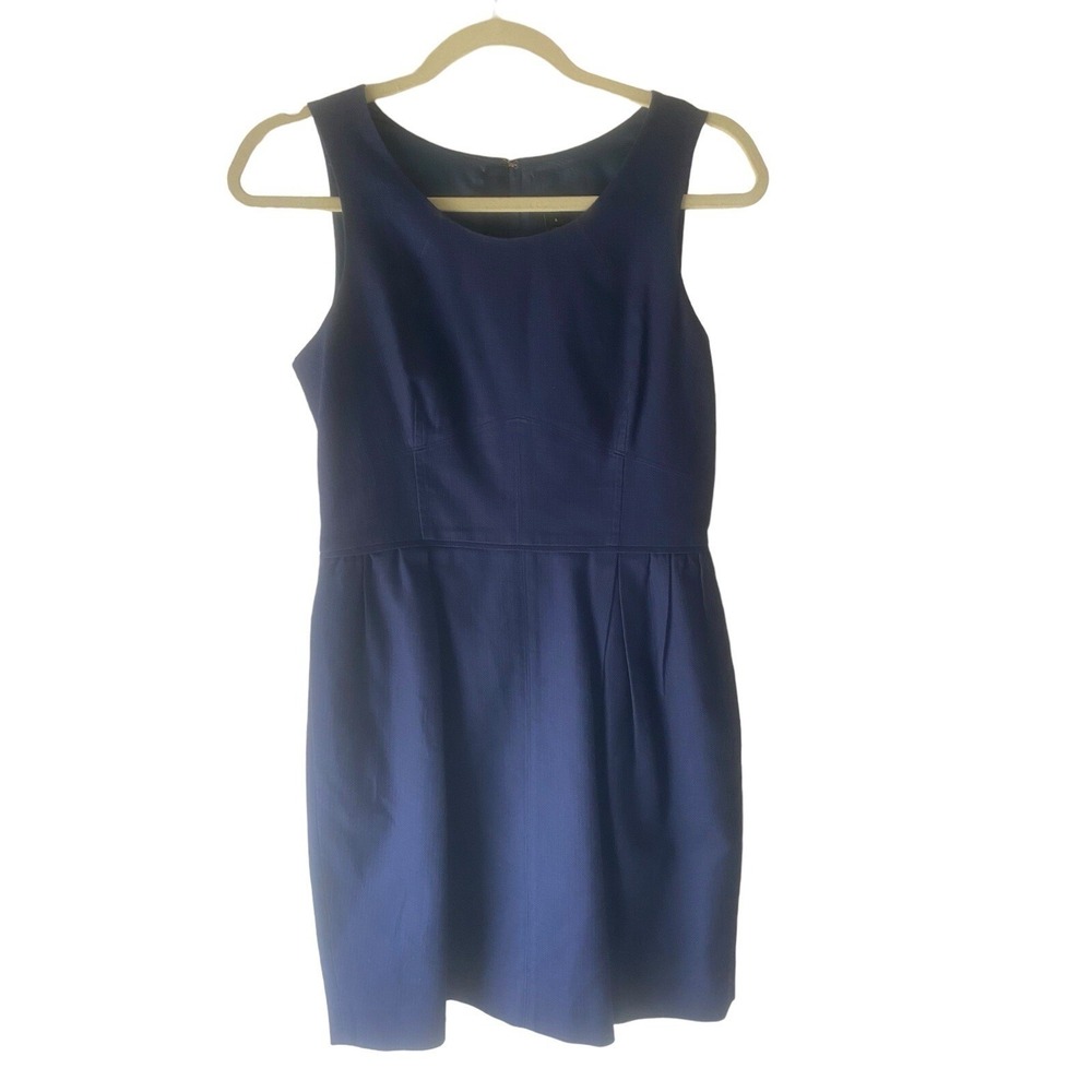 J.Crew Dress Womens Size 4 Navy Blue Knee Length Zip Cotton Preppy Modest